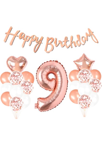 9 Yaş Rose Gold Happy Birthday Set