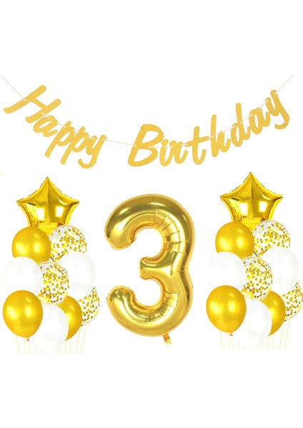 3 Yaş Altın Happy Birthday Set
