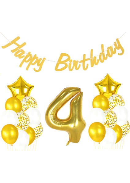 4 Yaş Altın Happy Birthday Set