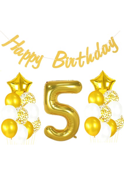 5 Yaş Altın Happy Birthday Set
