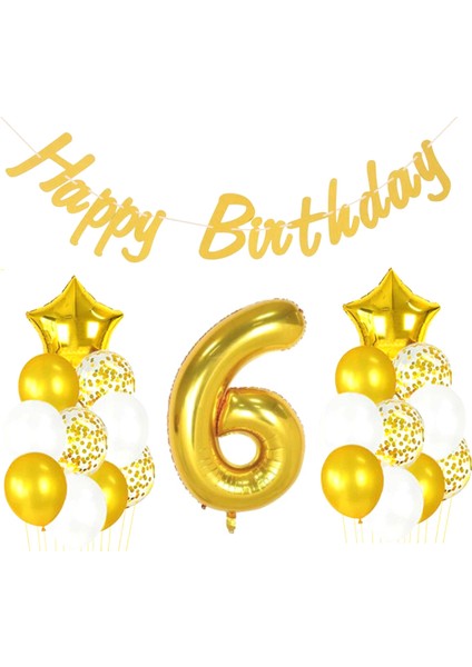 6 Yaş Altın Happy Birthday Set