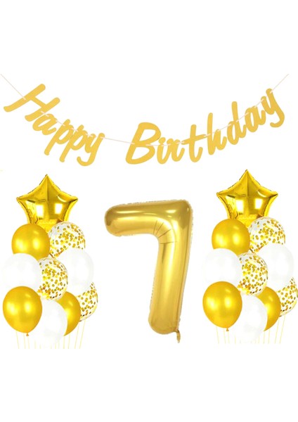 7 Yaş Altın Happy Birthday Set