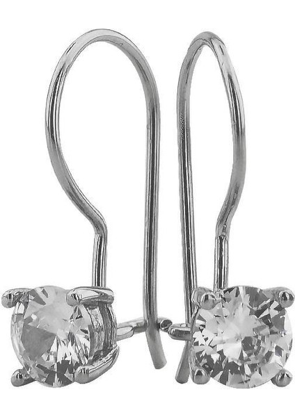 Yuvarlak Zirkon Taşlı Gümüş Küpe