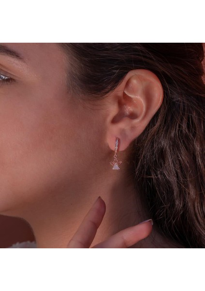 Melek Figürlü Rose Kaplama Sallantılı 925 Ayar Gümüş Küpe fiyatları