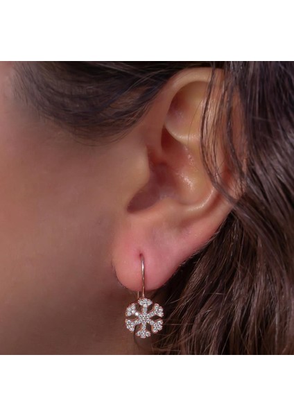 Kar Tanesi Tasarımlı Rose Çengelli 925 Ayar Gümüş Küpe