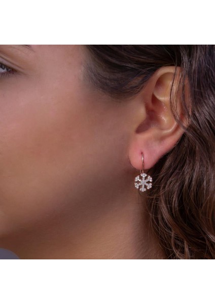 Kar Tanesi Tasarımlı Rose Çengelli 925 Ayar Gümüş Küpe fiyatları