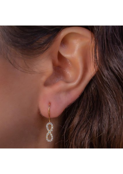 Sonsuzluk Tasarımlı Altın Kaplama Çengelli 925 Ayar Gümüş Küpe