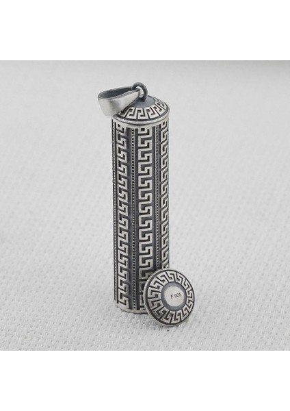 Silindir Tasarımlı 925 Ayar Gümüş Cevşen Muska Kabı Büyük Boy