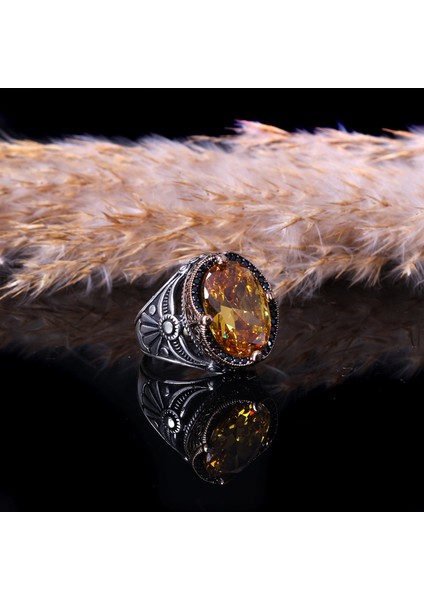 Sitrin Taşlı 925 Ayar Erkek Gümüş Yüzük fiyatları