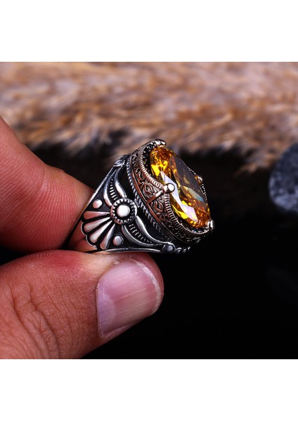 Sitrin Taşlı 925 Ayar Erkek Gümüş Yüzük modelleri