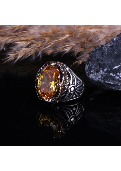 Sitrin Taşlı 925 Ayar Erkek Gümüş Yüzük fırsatları