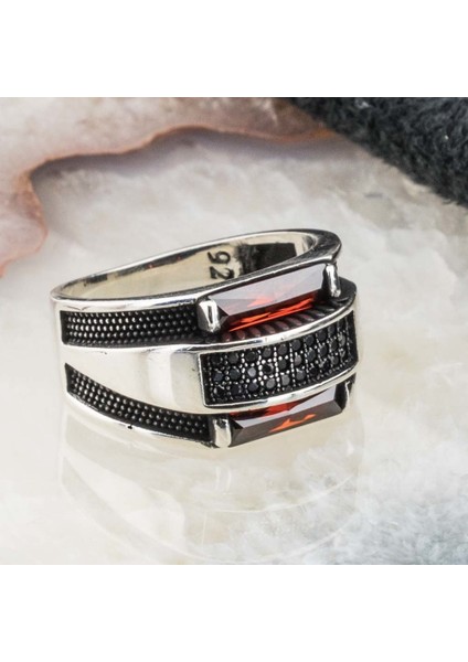 Kırmızı Zirkon Taşlı Gümüş Erkek Yüzük fiyatları