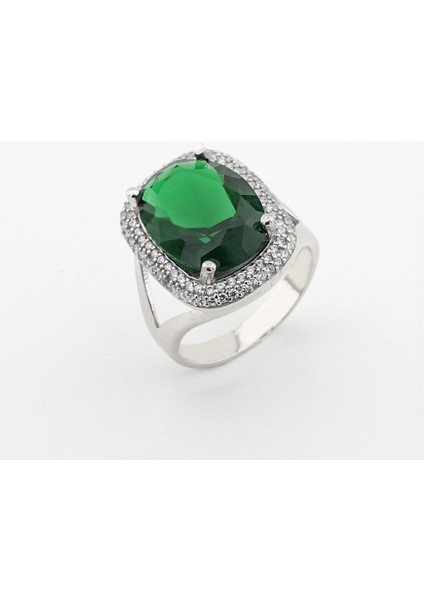 925 Ayar Gümüş Yeşil Zirkon Taşlı Bayan Gümüş Yüzük