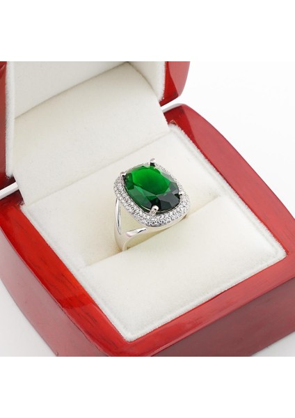 925 Ayar Gümüş Yeşil Zirkon Taşlı Bayan Gümüş Yüzük fiyatları