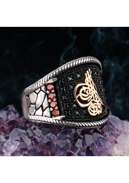 Osmanlı Tuğra Tasarımlı 925 Ayar Gümüş Erkek Yüzük