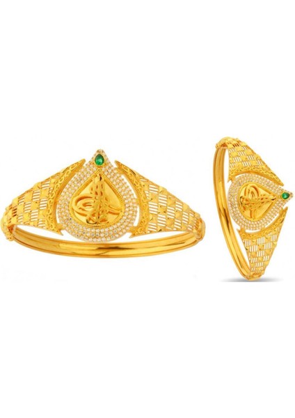 Şık Tasarımlı Altın Kaplama Damla Model 925 Ayar Gümüş Kelepçe Bilezik