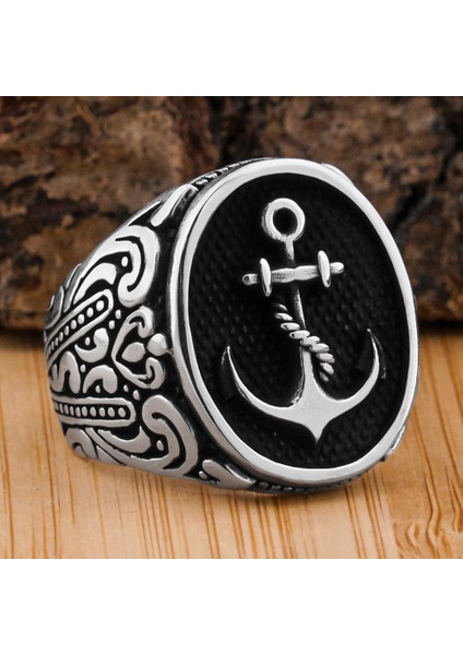 Denizci Çapası Oval 925 Ayar Gümüş Yüzük
