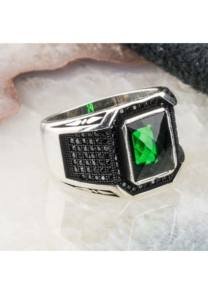 Yeşil Zirkon Taşlı Gümüş Erkek Yüzük fiyatları