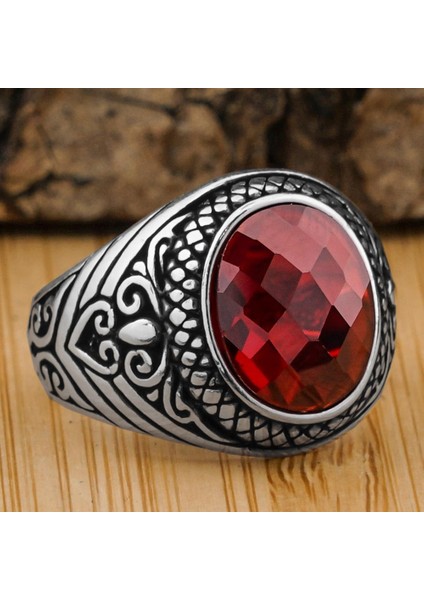 Kırmızı Zirkon Taşlı Fasetli 925 Ayar Gümüş Yüzük