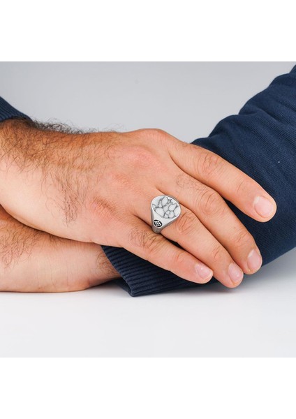 Beyaz Firuze Taşlı Parlak Sade Model 925 Ayar Gümüş Erkek Yüzük fiyatları