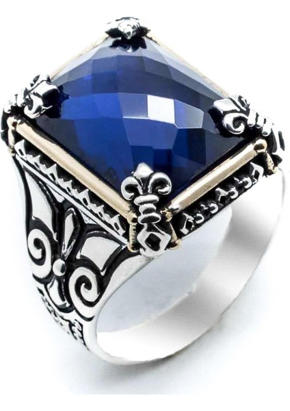 Mavi Taşlı Özel Tasarım Erkek Gümüş Yüzük