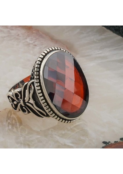 925 Ayar Gümüş Kırmızı Zirkon Taşlı Gümüş Erkek Yüzük Model 2 fiyatları