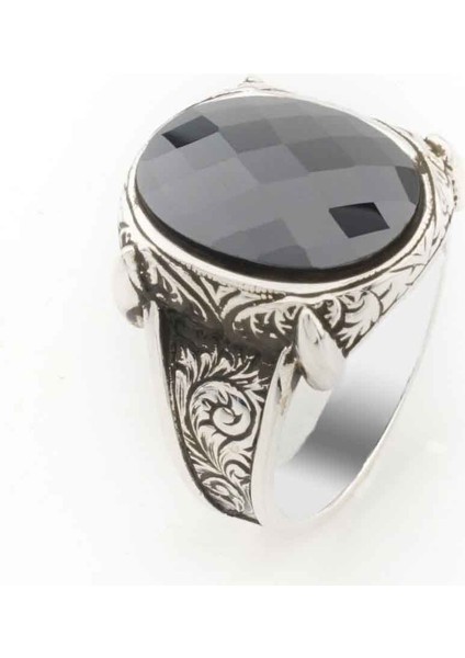 Siyah Zirkon Taşlı Gümüş Erkek Yüzük