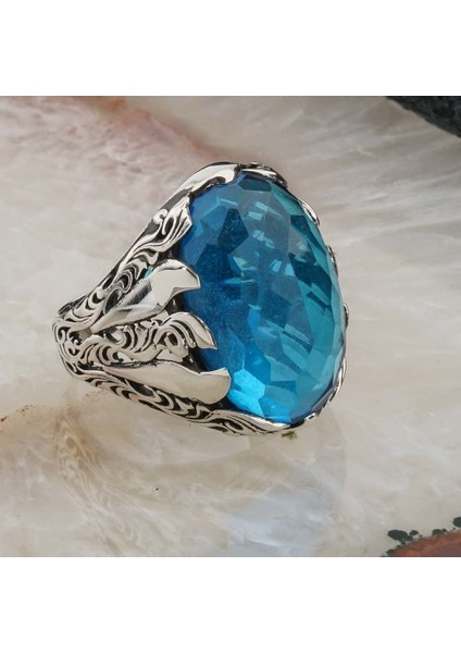 925 Ayar Gümüş Açık Mavi Zirkon Taşlı Erkek Yüzük fiyatları