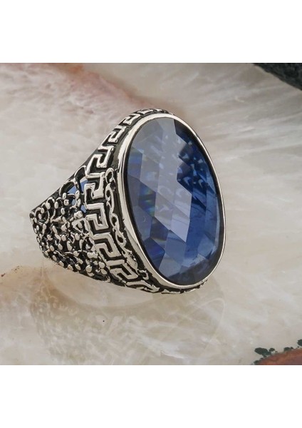 Mavi Zirkon Oval Taşlı Gümüş Erkek Yüzük fiyatları