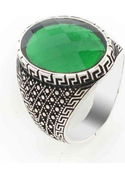 925 Ayar Gümüş Yeşil Zirkon Taşlı Erkek Yüzük Model 5