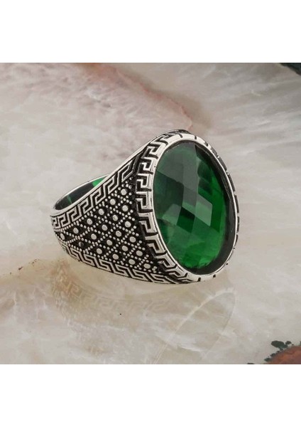 925 Ayar Gümüş Yeşil Zirkon Taşlı Erkek Yüzük Model 5 fiyatları