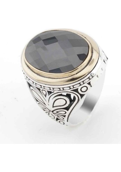 Siyah Zirkon Oval Taşlı Gümüş Erkek Yüzük