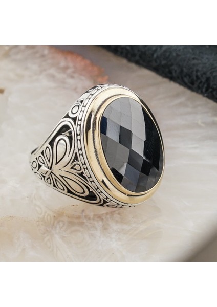 Siyah Zirkon Oval Taşlı Gümüş Erkek Yüzük fiyatları