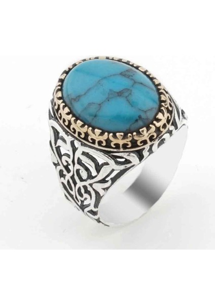 925 Ayar Gümüş Firuze Taşlı Gümüş Erkek Yüzük Model 5