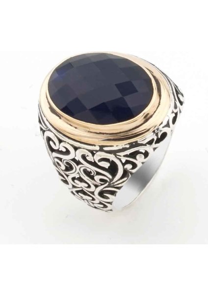925 Ayar Gümüş Mavi Zirkon Taşlı Erkek Yüzük Model 9