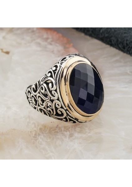 925 Ayar Gümüş Mavi Zirkon Taşlı Erkek Yüzük Model 9 fiyatları