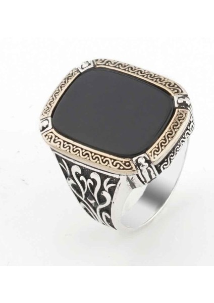 Siyah Oniks Taşlı Erkek Gümüş Yüzük