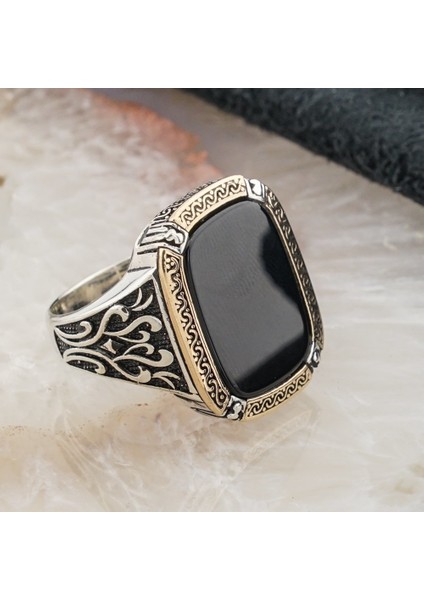 Siyah Oniks Taşlı Erkek Gümüş Yüzük fiyatları