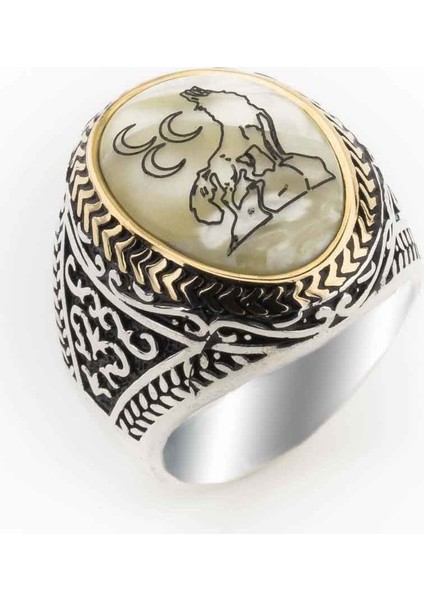 925 Ayar Gümüş Sedef Taşlı Bozkurt Yüzüğü