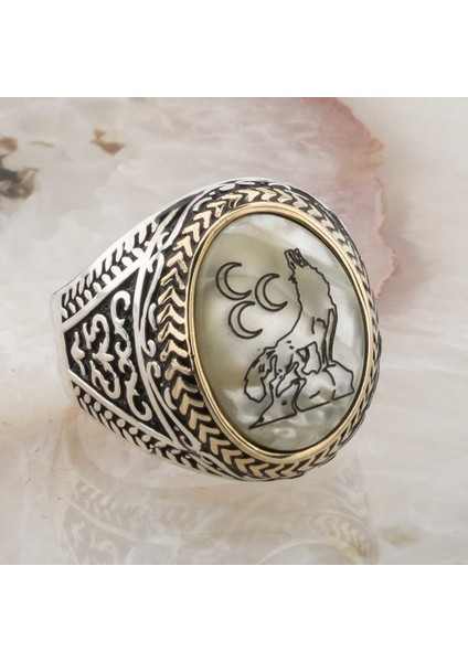 925 Ayar Gümüş Sedef Taşlı Bozkurt Yüzüğü fiyatları