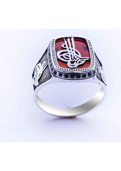 Osmanlı Tuğralı Akik Taşlı Erkek Gümüş Yüzük fiyatları