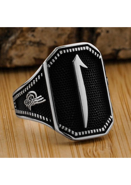 Elif Tasarımlı Tuğra Detaylı 925 Ayar Gümüş Yüzük