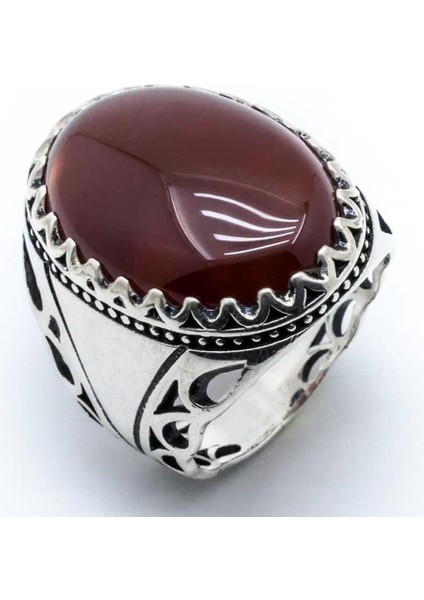 925 Ayar Gümüş Bordo Akik Taşlı Yüzük fiyatları