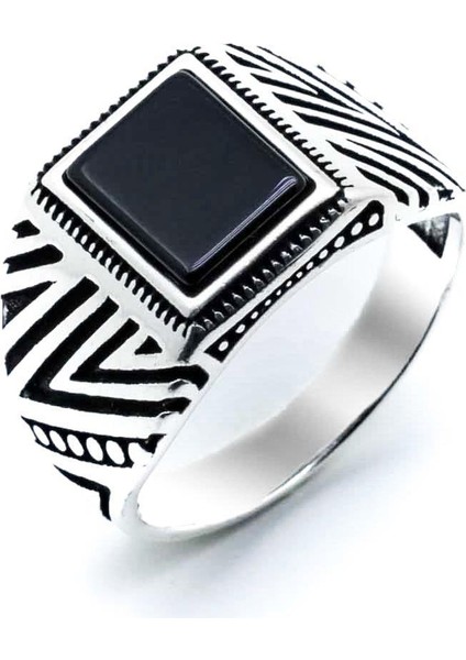 925 Ayar Gümüş Kare Oniks Taşlı Yüzük fiyatları