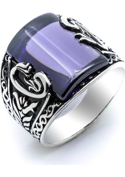 925 Ayar Gümüş Mor Zirkon Taşlı Vav Figürlü Yüzük fiyatları