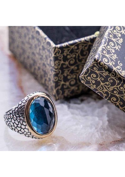 Açık Mavi Zikron Taşlı Gümüş Yüzük