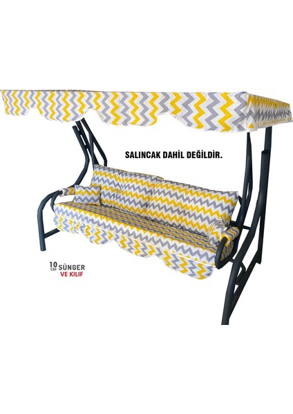3 Kişilik Lüks Vip Salıncak Minderi Düğmeli-Süngerli Bahçe Minderi Sarı-Gri Zikzak fiyatları