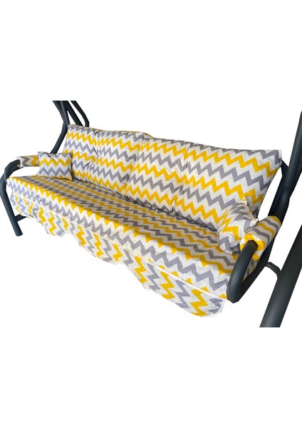 3 Kişilik Lüks Vip Salıncak Minderi Düğmeli-Süngerli Bahçe Minderi Sarı-Gri Zikzak modelleri
