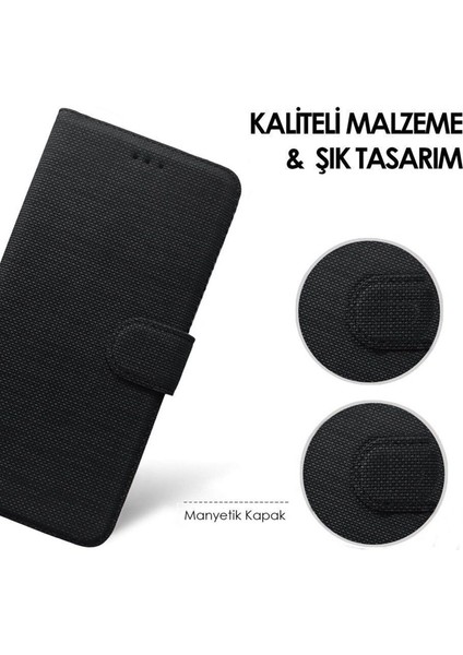 Samsung Galaxy S22 Ultra Kılıf Cüzdan Kapaklı Kartlıklı Kumaş + Ekran Koruyucu Ped