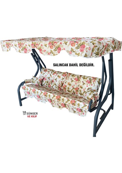3 Kişilik Lüks Vip Salıncak Minderi Düğmeli-Süngerli Bahçe Minderi Ingiliz Gülü fiyatları